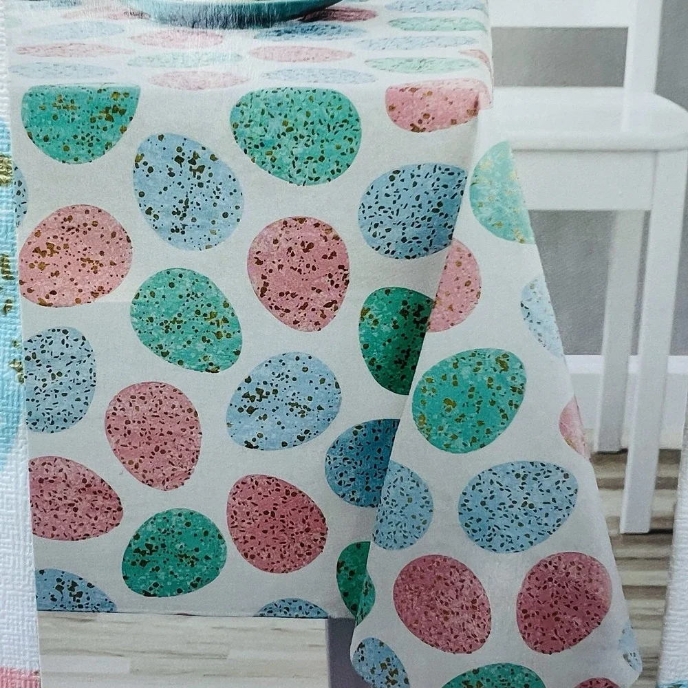 Way to‎ Celebrate Easter Peva 60x84 Tablecloth Colorful Easter Eggs Vinyl NEW